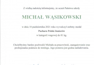 List gratulacyjny dla Dyrekcji Szkoły